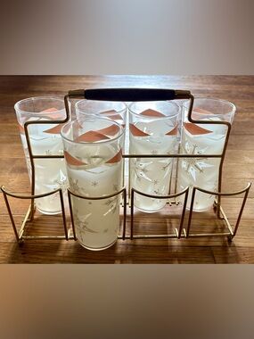 MCM Anchor Hocking Snowflake Highball Glasses, Vintage Barware